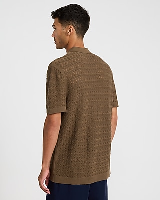 Cotton Crescent Open Knit Pointelle Johnny Collar Short Sleeve Sweater Polo