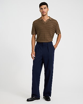 Cotton Crescent Open Knit Pointelle Johnny Collar Short Sleeve Sweater Polo
