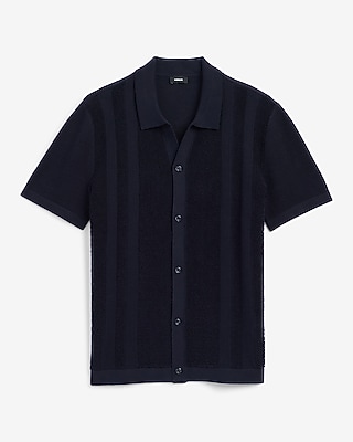 Textured Striped Terry Cloth Cotton Sweater Polo