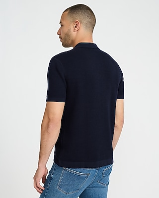 Textured Striped Terry Cloth Cotton Sweater Polo
