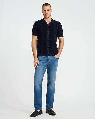 Textured Striped Terry Cloth Cotton Sweater Polo