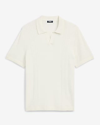 Cotton Ribbed Johnny Collar Short Sleeve Sweater Polo