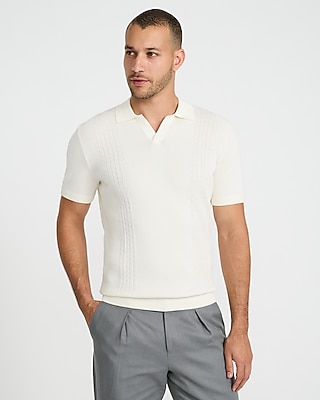 Cotton Ribbed Johnny Collar Short Sleeve Sweater Polo