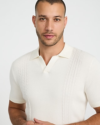 Cotton Ribbed Johnny Collar Short Sleeve Sweater Polo