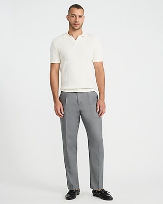 Cotton Ribbed Johnny Collar Short Sleeve Sweater Polo