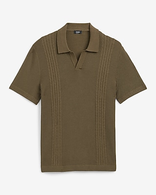 Cotton Ribbed Johnny Collar Short Sleeve Sweater Polo