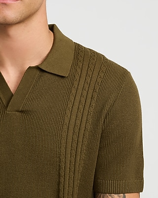 Cotton Ribbed Johnny Collar Short Sleeve Sweater Polo