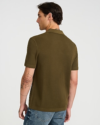 Cotton Ribbed Johnny Collar Short Sleeve Sweater Polo