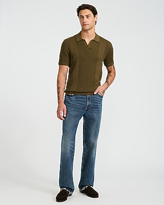 Cotton Ribbed Johnny Collar Short Sleeve Sweater Polo