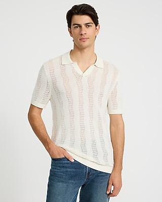 Luxtouch Jersey Textured Zig Zag Johnny Collar Sweater Polo
