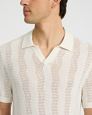 Luxtouch Jersey Textured Zig Zag Johnny Collar Sweater Polo