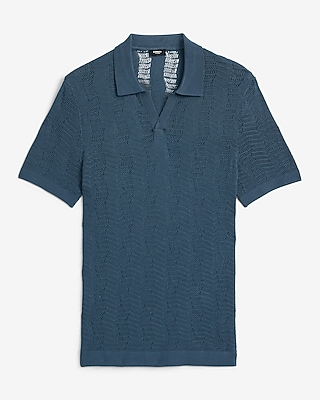 Jersey Textured Zig Zag Johnny Collar Sweater Polo