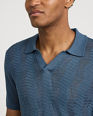 Jersey Textured Zig Zag Johnny Collar Sweater Polo