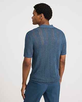 Jersey Textured Zig Zag Johnny Collar Sweater Polo