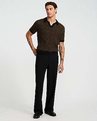 Textured Boucle Geo Tile Print Johnny Collar Sweater Polo - image 4