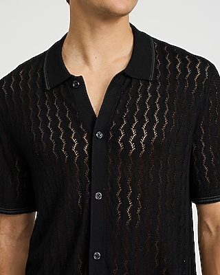 Luxtouch Jersey Tipped Textured Pointelle Sweater Polo