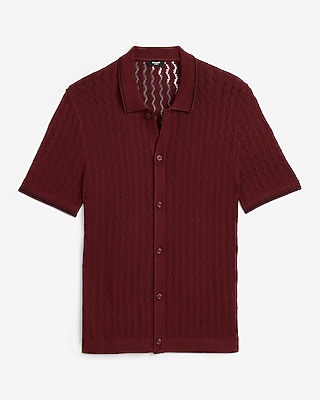 Jersey Tipped Textured Pointelle Sweater Polo