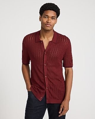 Jersey Tipped Textured Pointelle Sweater Polo