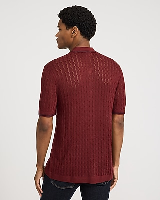 Jersey Tipped Textured Pointelle Sweater Polo