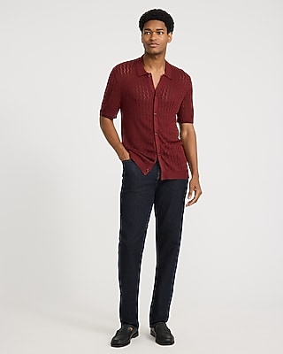 Jersey Tipped Textured Pointelle Sweater Polo
