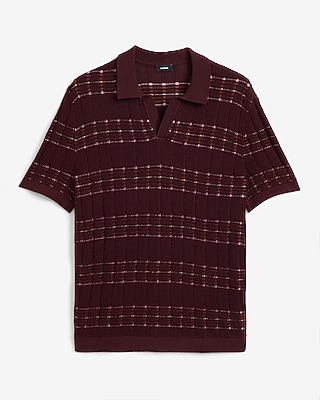 Textured Striped Johnny Collar Cotton Sweater Polo