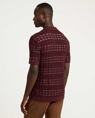 Textured Striped Johnny Collar Cotton Sweater Polo