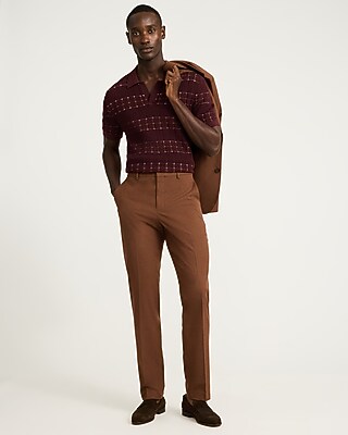 Textured Striped Johnny Collar Cotton Sweater Polo