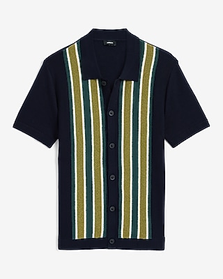 Textured Boucle Striped Short Sleeve Sweater Polo