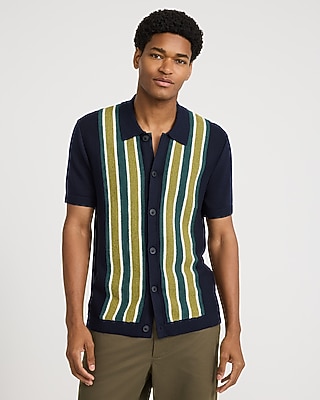 Textured Boucle Striped Short Sleeve Sweater Polo