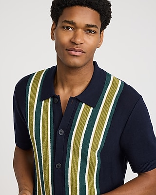 Textured Boucle Striped Short Sleeve Sweater Polo