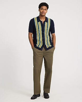 Textured Boucle Striped Short Sleeve Sweater Polo