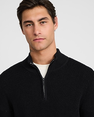Textured Waffle Cotton Quarter Zip Sweater