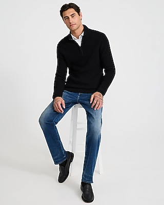 Textured Waffle Cotton Quarter Zip Sweater