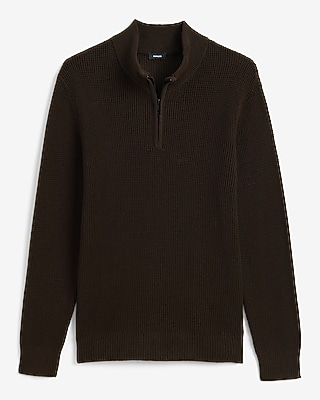 Textured Waffle Cotton Quarter Zip Sweater