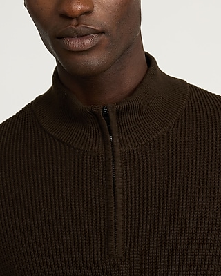 Textured Waffle Cotton Quarter Zip Sweater