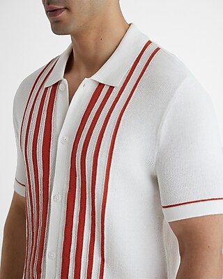 Striped Border Cotton Short Sleeve Sweater Polo | Express