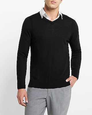 Solid Merino Wool V neck Sweater Express