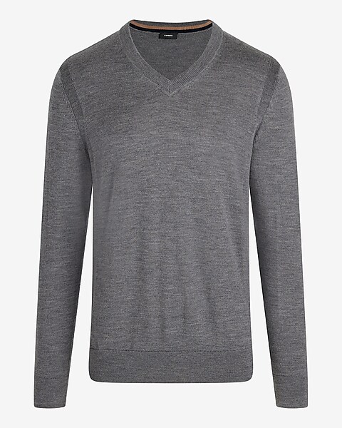 Men's Grey Merino Wool V-neck Pullover