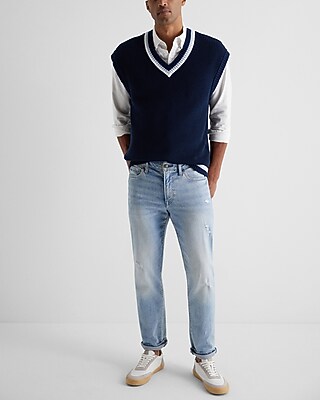 Relaxed Cotton Striped Hem Sweater Vest Express