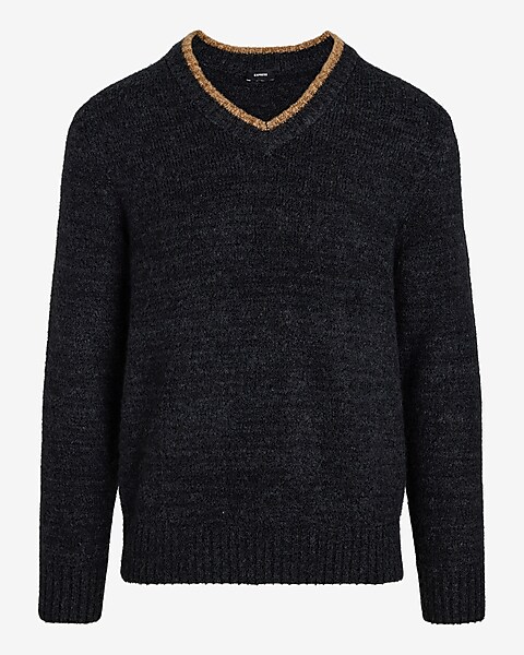 Textured Tipped V-neck Sweater