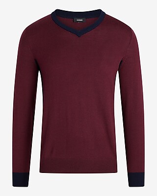 V-Neck Color Block Merino Wool Sweater