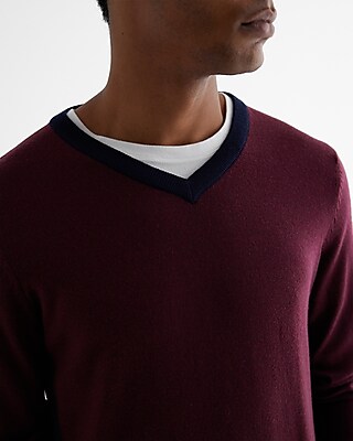 V-Neck Color Block Merino Wool Sweater