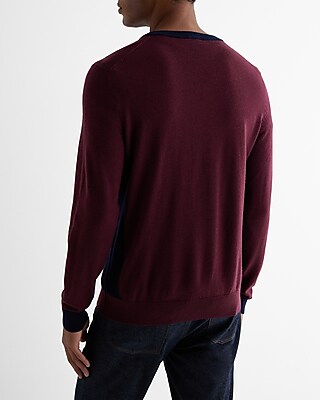 V-Neck Color Block Merino Wool Sweater