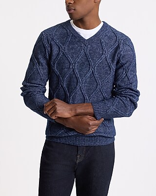 Geo Cable Knit V-Neck Sweater