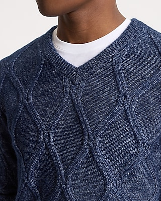 Geo Cable Knit V-Neck Sweater