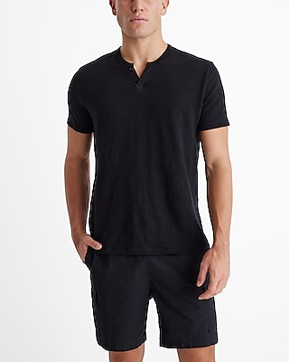 cotton slub buttoned notch neck t-shirt