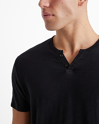 Cotton Slub Buttoned Notch Neck T-Shirt - image 2