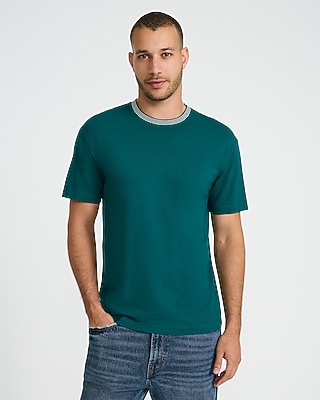 Classic Fit Luxe Pique Triple Striped Contrast Trim Crew Neck T-Shirt