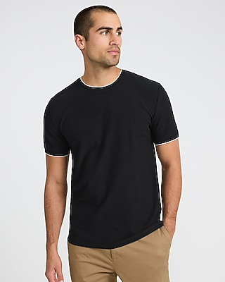 Textured Contrast Trim Perfect Fit Premium Weight Crew Neck T-Shirt