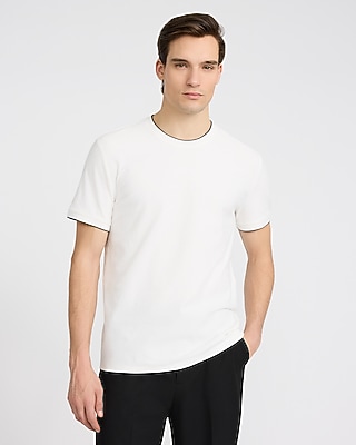 Textured Contrast Trim Perfect Fit Premium Weight Crew Neck T-Shirt